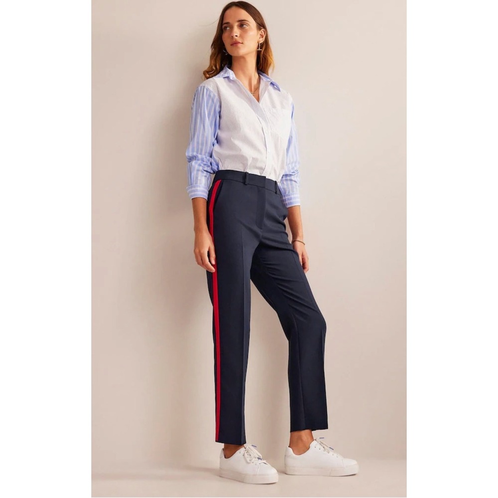 Boden Blue Red‎ Kew Side Stripe Trousers Women's US 6P Career Pants R0428 NWT